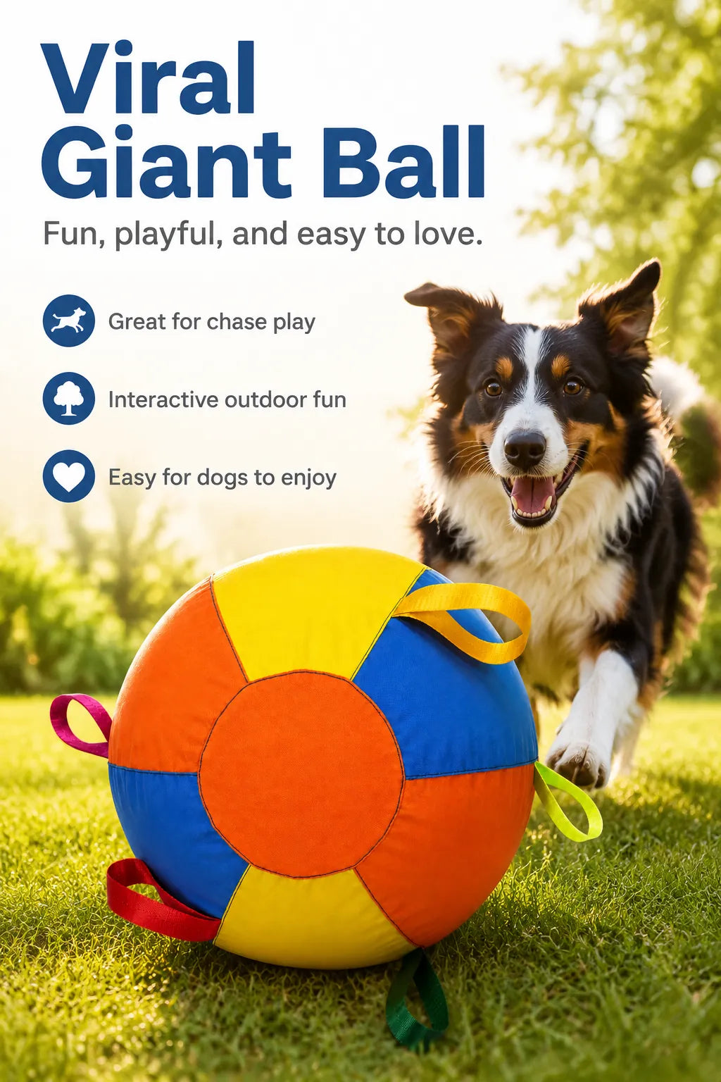 Colorful giant ball for dogs that enjoy chasing and pouncing outdoors