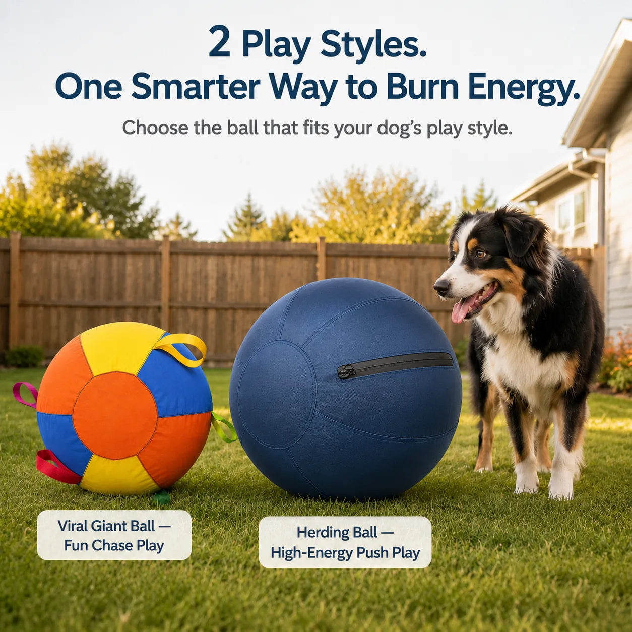 Two dog ball play styles showing chase play and herding play outdoors